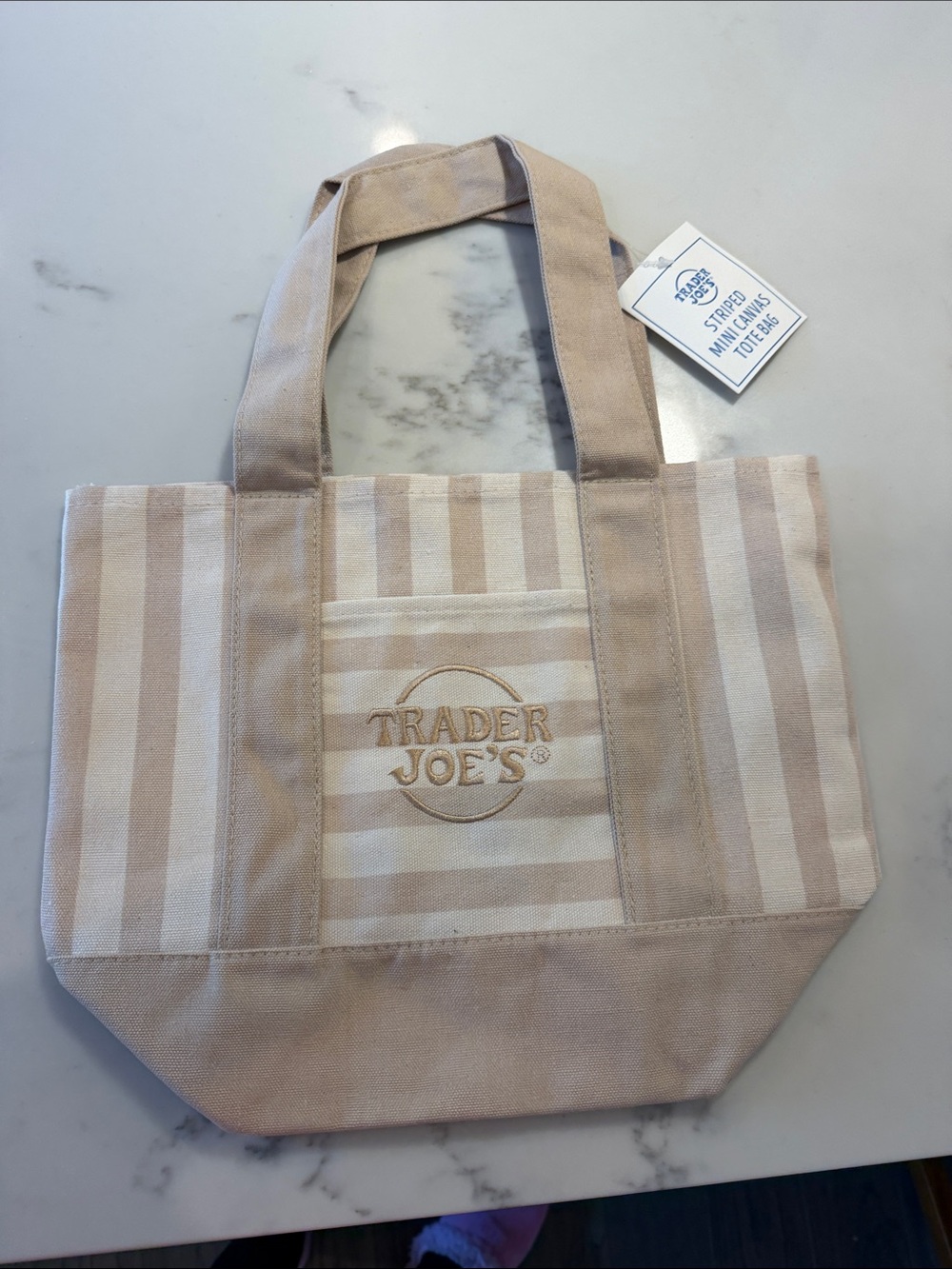 Trader Joe's Beige & Cream Striped Canvas Tote